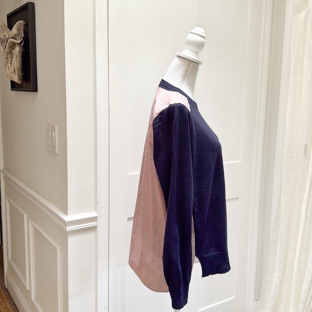J Crew Womens Navy Pink Mixed Media‎ Merino Wool Sweater Shirt Back M Classic - Picture 3 of 11